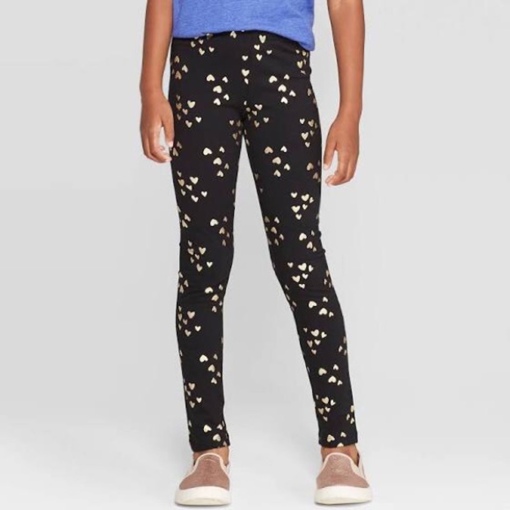 Black leggings with golden hearts
